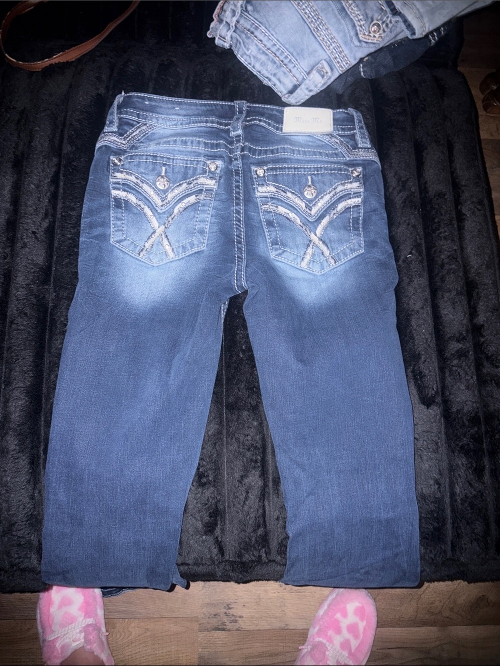 Miss Me Dark Blue Embroidered Back-Pocket Boot Cut Jeans